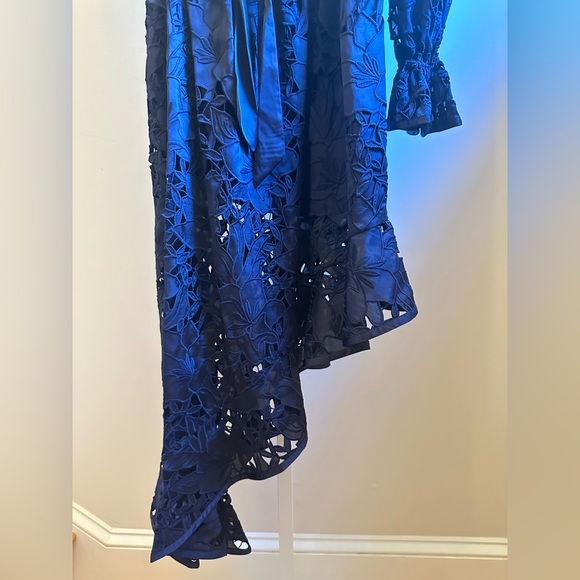 NEW Ramy Brook Jayda Asymmetric One Shoulder Dress Sz 6 Navy Embroidered Lace - Picture 7 of 15